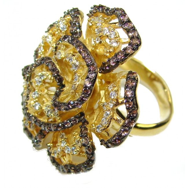 Golden Rose White Diamond Pink Sapphire in 14K Gold over .925 Sterling Silver size 8 ring