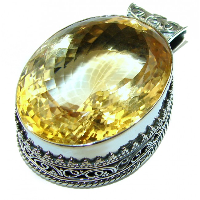 Cosmic Blast 33.5 grams Oval cut flawless Lemon Quartz .925 Sterling Silver handcrafted pendant