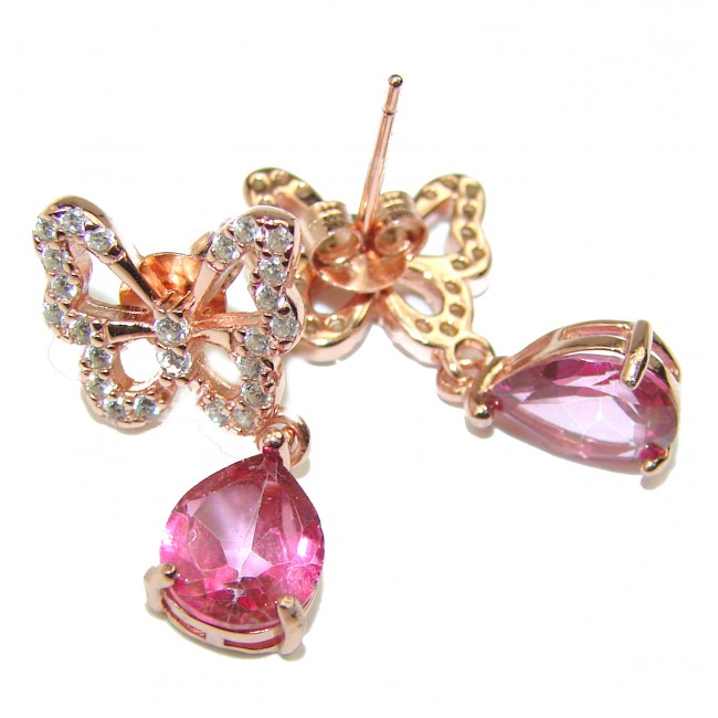 Cute Butterflies Pink Topaz .925 Sterling Silver handcrafted earrings
