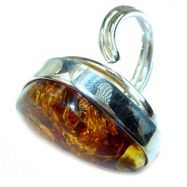 Authentic Baltic Amber .925 Sterling Silver handcrafted HUGE ring; s. 9