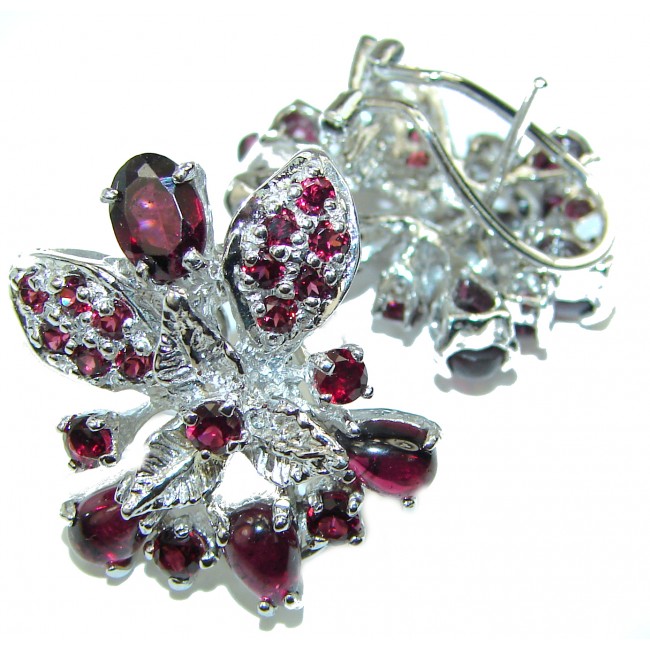 Spectacular Red Hibiscus Garnet Tourmaline .925 Sterling Silver handcrafted earrings