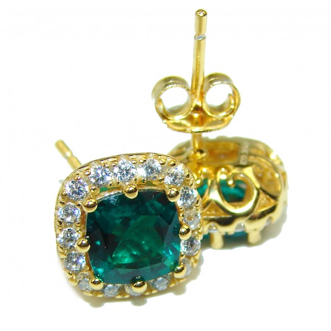 Fancy Emerald 14K Gold over .925 Sterling Silver handcrafted earrings