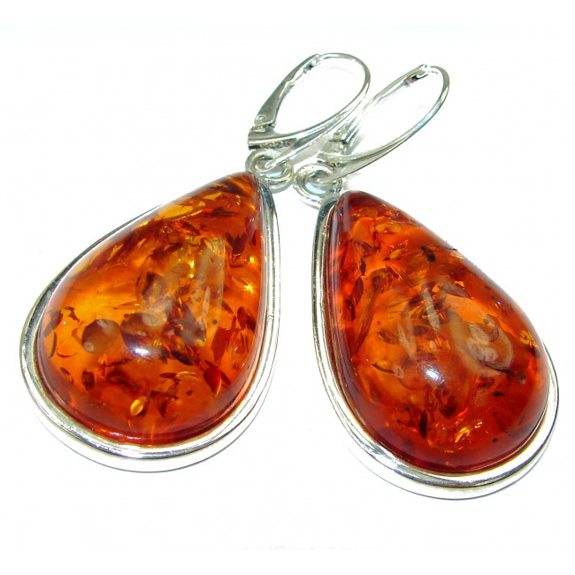Huge Honey Drops Baltic Polish Amber .925 Sterling Silver earrings