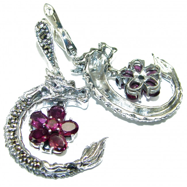 Red Dragon Garnet Marcasite .925 Sterling Silver handcrafted earrings