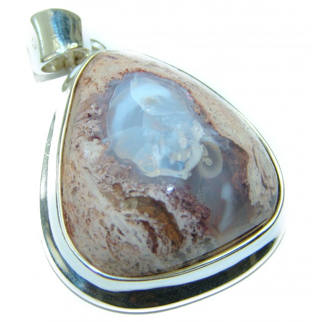 Stormy Sky Natural Mexican Fire Opal .925 Sterling Silver handmade Pendant