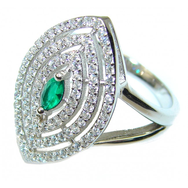 Green Melody Emerald .925 Sterling Silver handmade ring s. 5 1/2