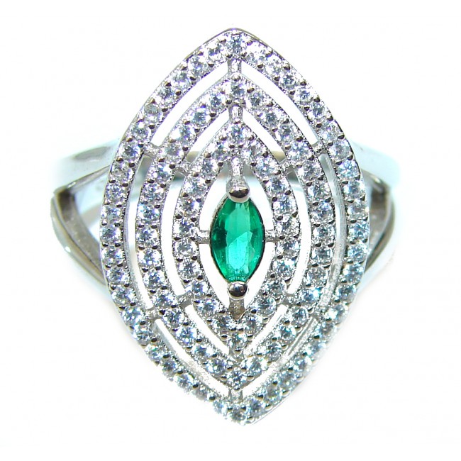 Green Melody Emerald .925 Sterling Silver handmade ring s. 5 1/2