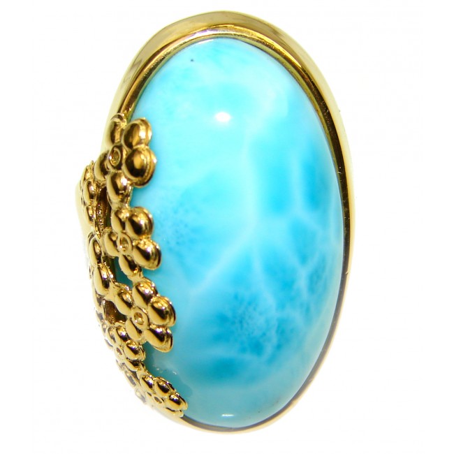 Precious Blue Larimar 18K Gold over .925 Sterling Silver handmade ring size 8