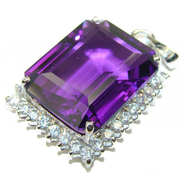 Purple Treasure Baguette cut 42.8 carat Amethyst .925 Sterling Silver handcrafted Pendant