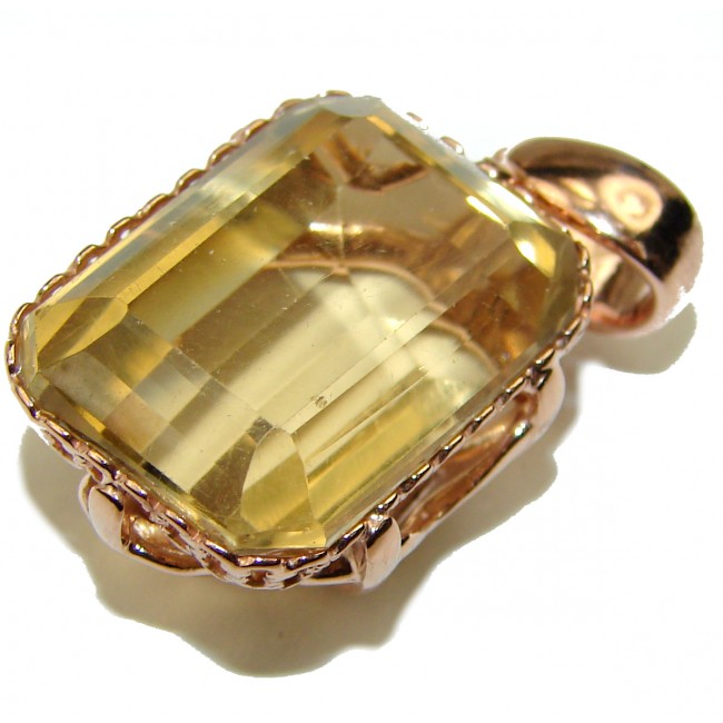 Baquette cut 12.5 carat faceted Champagne Topaz 14K Gold over .925 Sterling Silver handmade Pendant