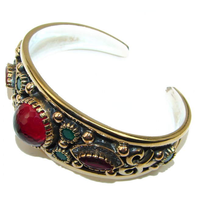 Victorian Style Created Ruby & White Topaz Sterling Silver Bracelet / Cuff