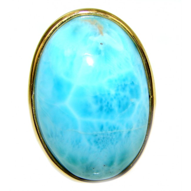 Precious Blue Larimar 18K Gold over .925 Sterling Silver handmade ring size 7 1/4