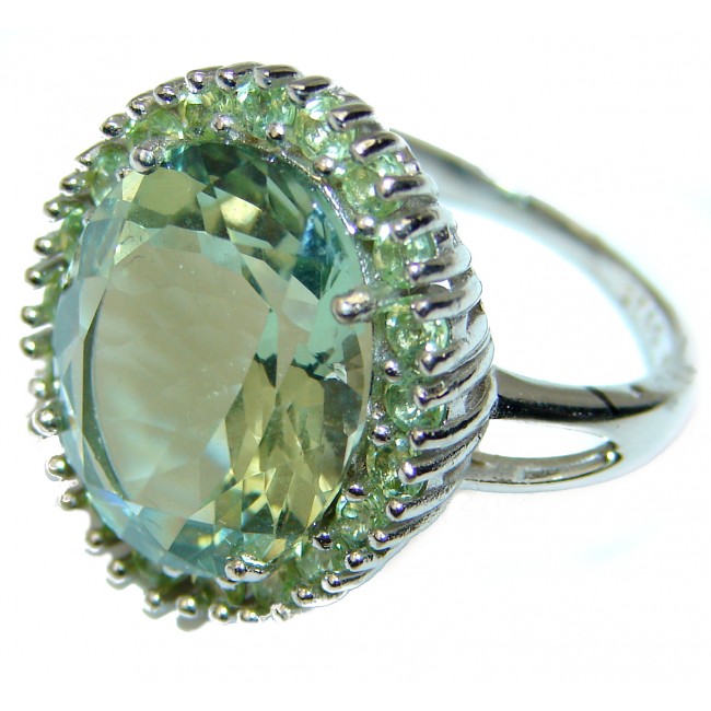 35.5 carat Natural Green Amethyst .925 Sterling Silver Large Statement ring size 8