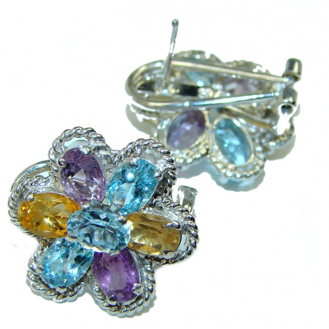 Spring Time authentic Amethyst Swiss Blue Topaz .925 Sterling Silver earrings