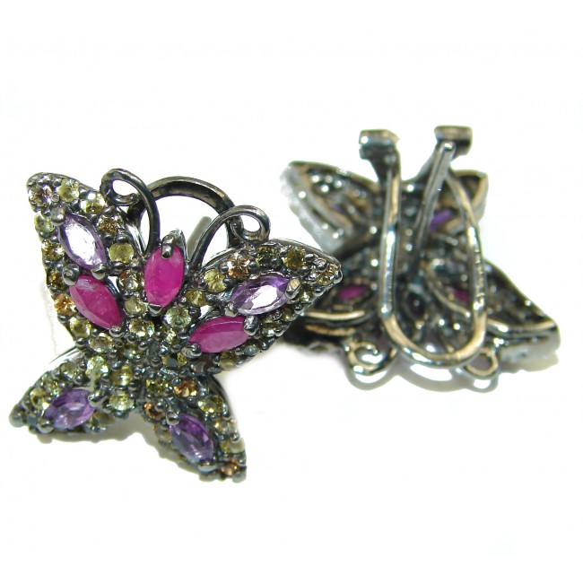 Butterflies Authentic Ruby black rhodium over .925 Sterling Silver handcrafted earrings