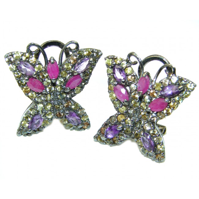 Butterflies Authentic Ruby black rhodium over .925 Sterling Silver handcrafted earrings