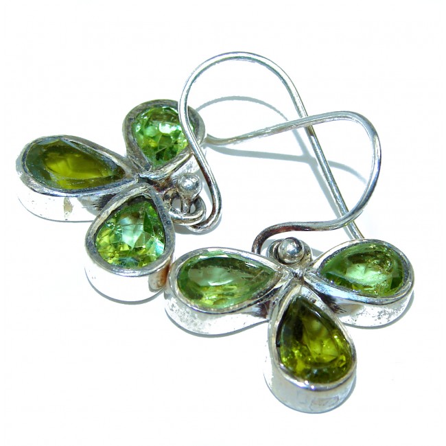 Green flowers authentic Peridot .925 Sterling Silver handmade Earrings