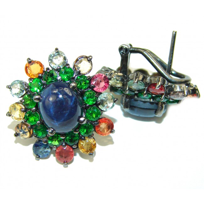 Incredible Star Sapphire multicolor Sapphire black rhodium over .925 Sterling Silver handcrafted Earrings