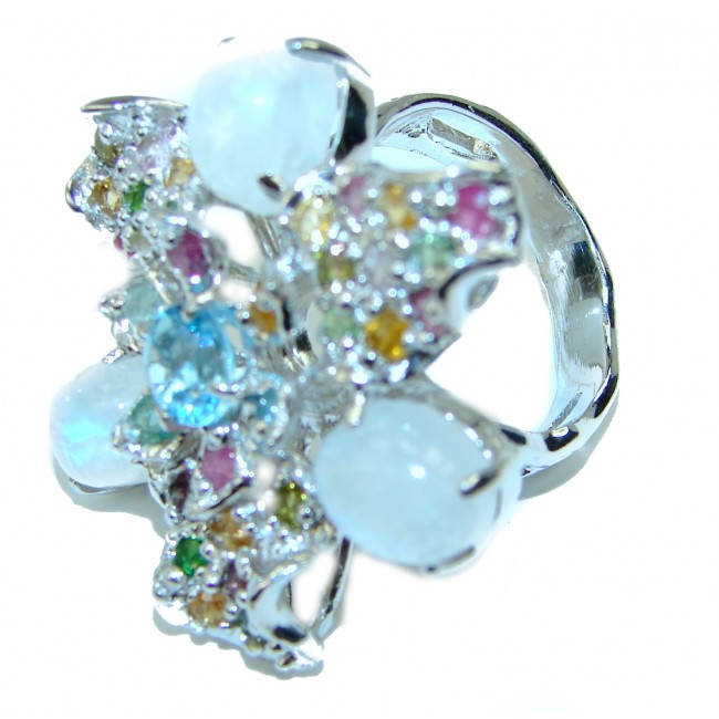Bella Luna Rainbow Moonstone .925 Sterling Silver handcrafted Statement ring s. 8