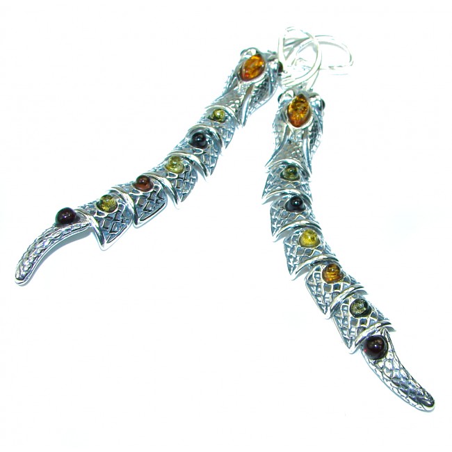 Golden Boa Snakes autehntic Baltic Amber .925 Sterling Silver Earrings