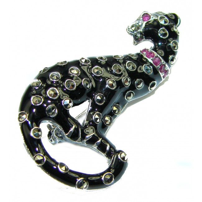 Black Cat Marcasite Enamel .925 Sterling Silver handcrafted Brooch