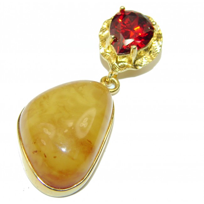Prehistoric Golden Butterscotch Baltic Polish Amber 14K Gold over .925 Sterling Silver handcrafted pendant