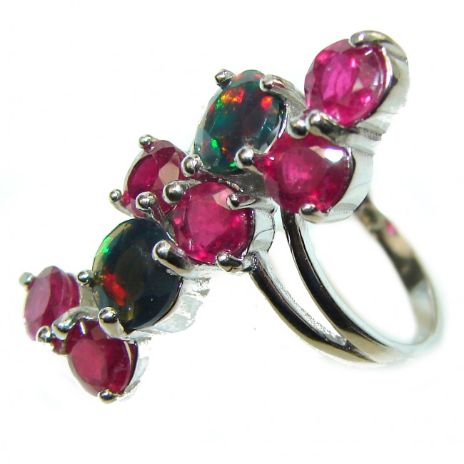 New Universe Black Opal Ruby .925 Sterling Silver handmade Ring size 7