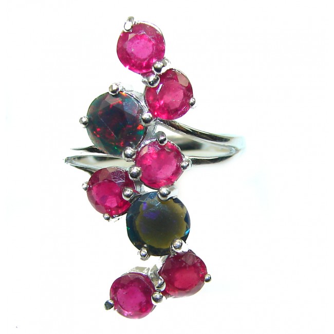 New Universe Black Opal Ruby .925 Sterling Silver handmade Ring size 7