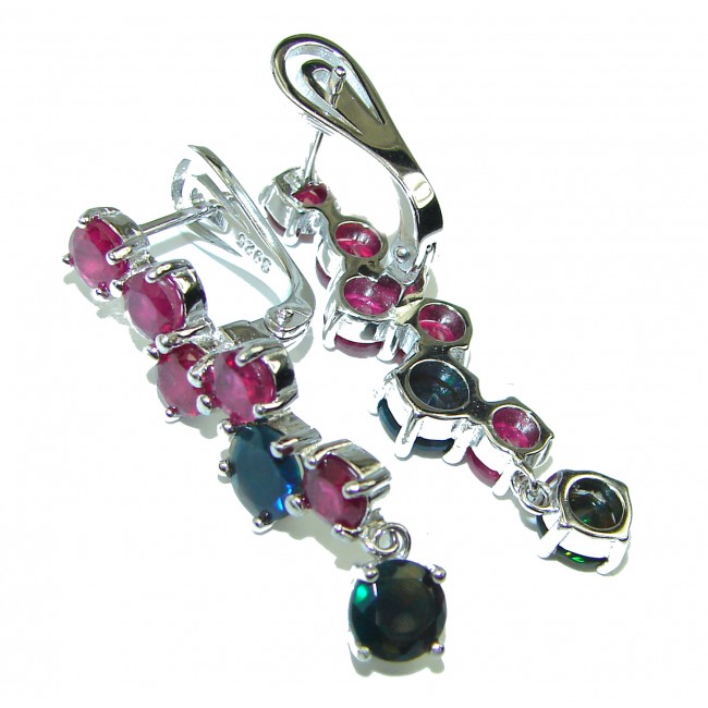New Universe Black Opal Ruby .925 Sterling Silver handcrafted earrings