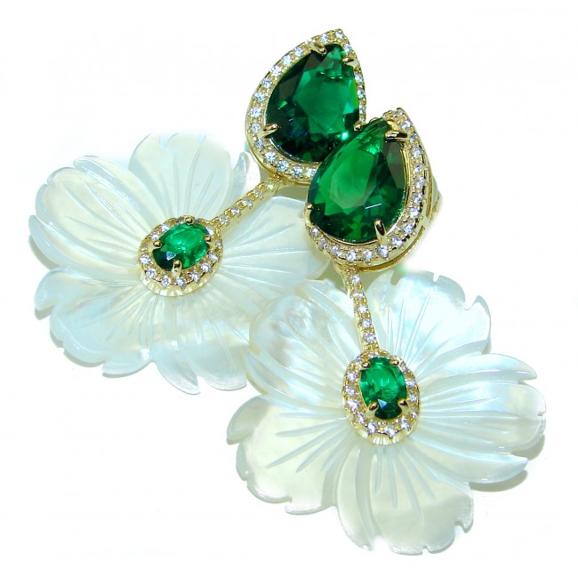 Summer Flowers Blister Pearl Chrome Diopside 14K Gold over .925 Sterling Silver handcrafted Earrings