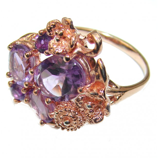 Lilac Beauty authentic Amethyst Rose Gold over .925 Sterling Silver Large handcrafted Ring size 6 3/4