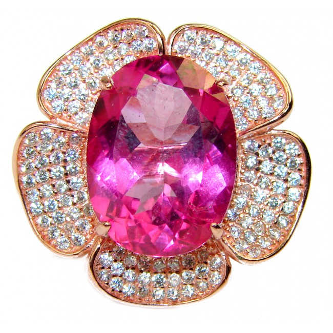 Real Diva 11.5 carat oval cut Pink Tourmaline 14K Gold over .925 Silver handcrafted Cocktail Ring s. 7