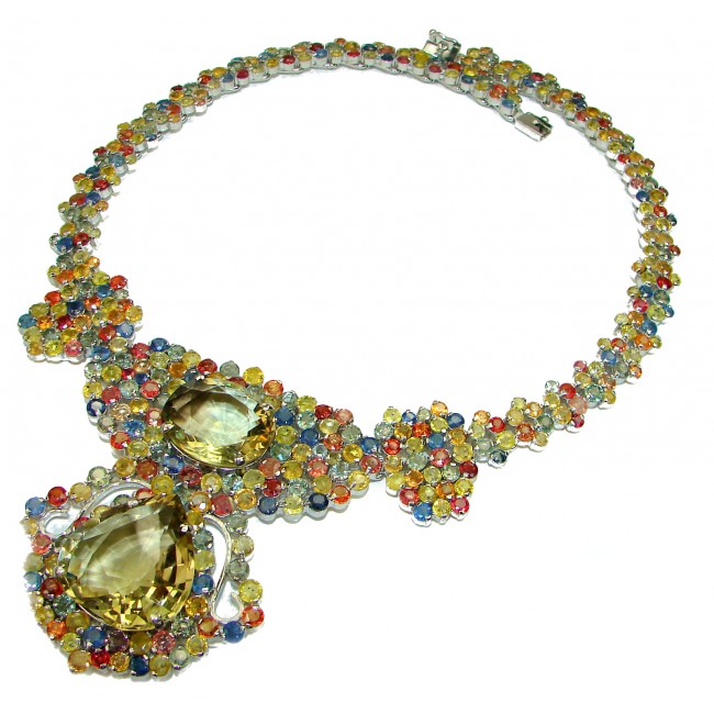 Bernadette Italy made Luxurious Lemon Quartz multicolor Sapphire .925 Sterling Silver handmade necklace