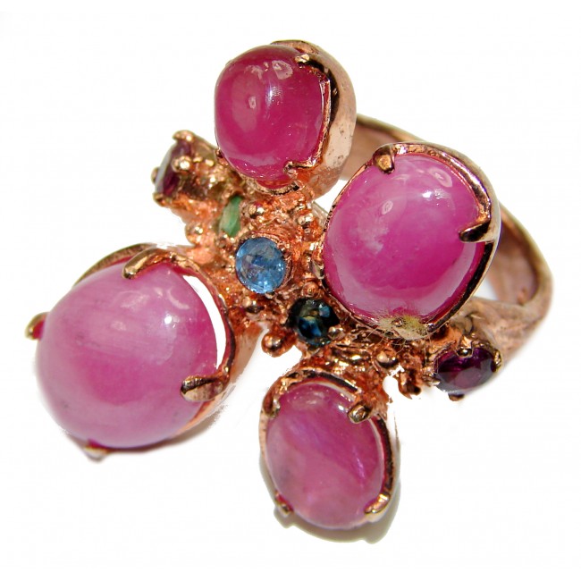 34.3 carat Star Ruby 14K Rose Gold over .925 Sterling Silver handcrafted Statement Ring size 8 1/4