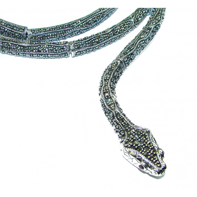 Large Snake genuine Marcasite .925 Sterling Silver handcrafted necklace