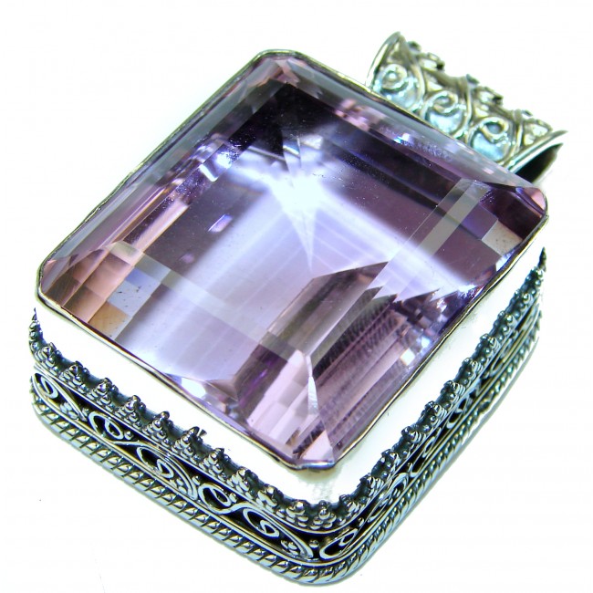 Purple Design Baguette cut 55.5 carat Amethyst .925 Sterling Silver handcrafted Pendant