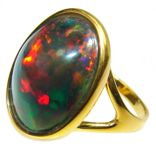 A Cosmic Storm Genuine 38.5 carat Black Opal 18K Gold over .925 Sterling Silver handmade Ring size 8 1/4