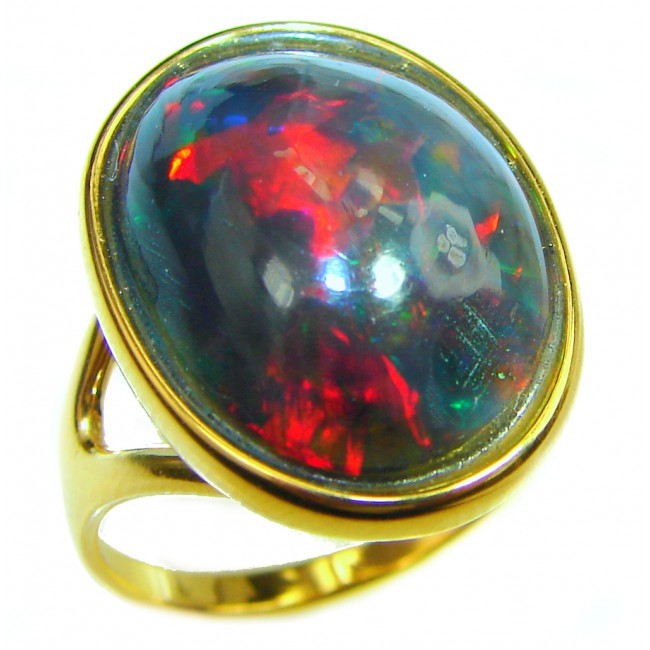 A Cosmic Storm Genuine 38.5 carat Black Opal 18K Gold over .925 Sterling Silver handmade Ring size 8 1/4
