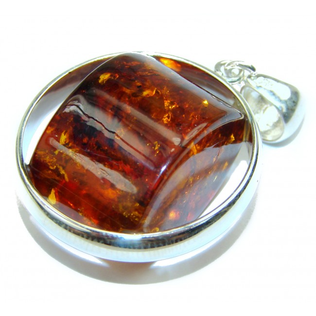Prehistoric Cognac Baltic Polish Amber .925 Sterling Silver handcrafted pendant