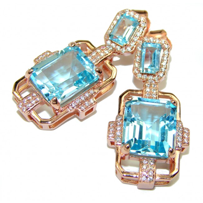 Emily Swiss Blue Topaz 14K Rose Gold over .925 Sterling Silver handcrafted earrings