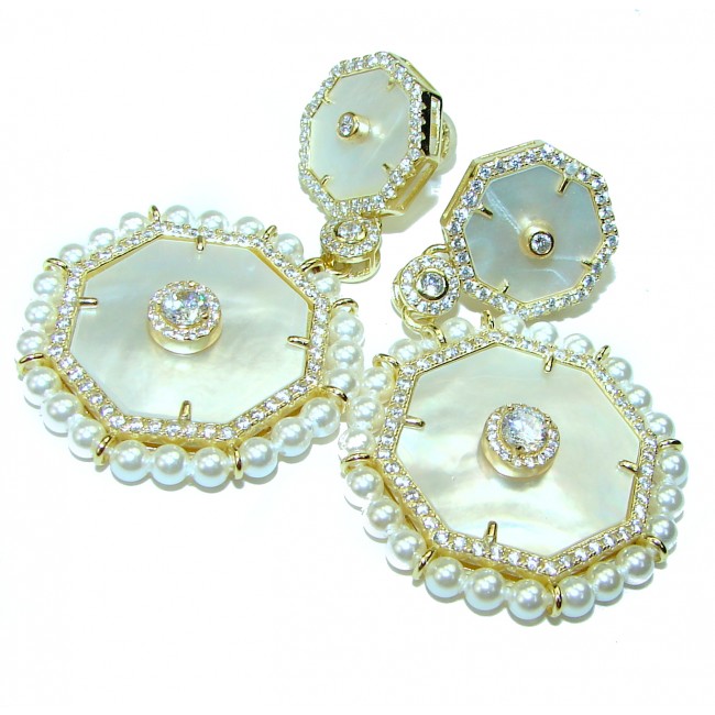 Summer Flowers Blister Pearl 14K Gold over .925 Sterling Silver handcrafted Earrings