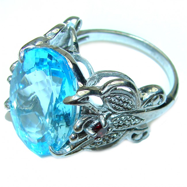 Fancy Swiss Blue Topaz .925 Sterling Silver handmade Ring size 8 1/4