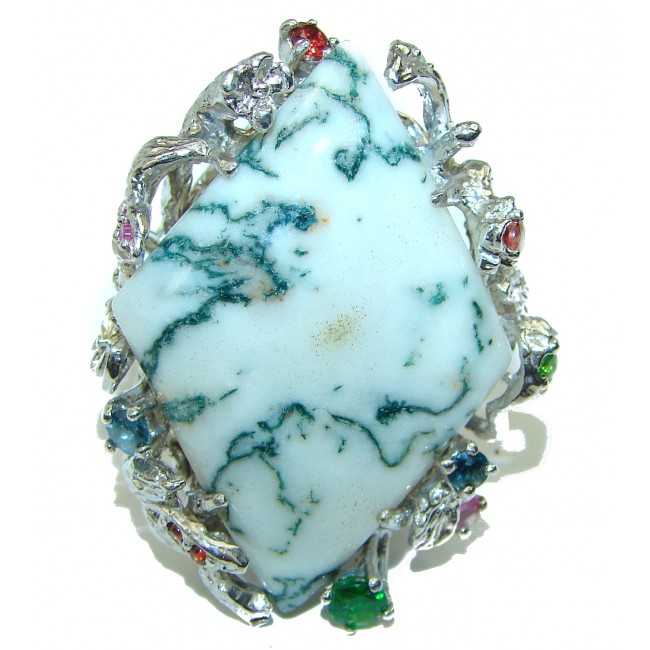 Huge Beautiful Moss Agate .925 Sterling Silver handcrafted ring s. 8 1/2