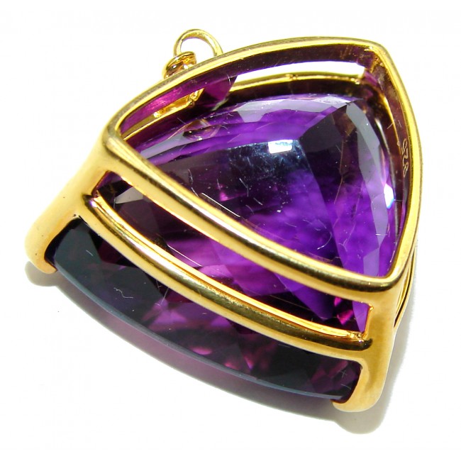 Best quality Trillion cut 35.2 carat Genuine Amethyst .925 Sterling Silver handcrafted pendant
