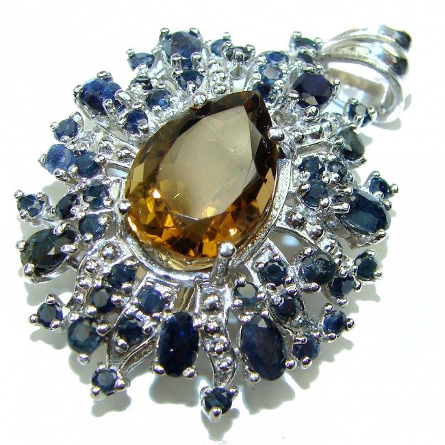 Vintage Style Smoky Quartz Sapphire .925 Sterling Silver handcrafted Pendant