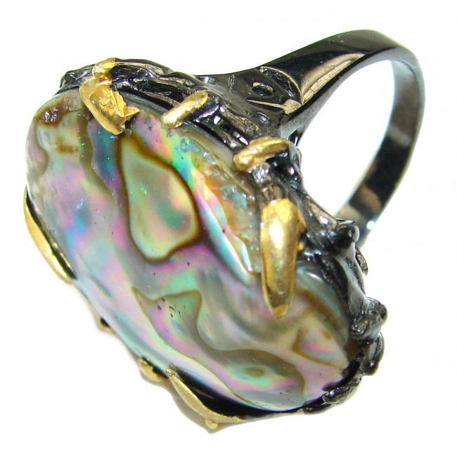 BEAUTY OF THE SEA Authentic LARGE Rainbow Abalone Sterling Silver handmade Ring s. 8 3/4