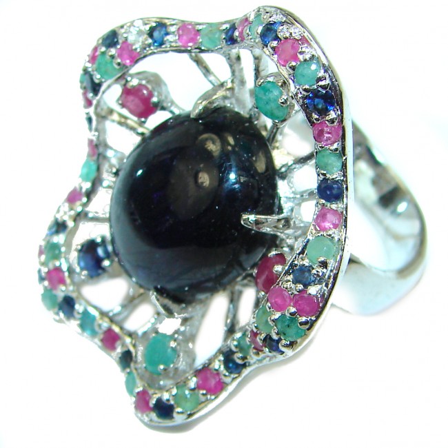 Huge Black Onyx Emerald .925 Sterling Silver handcrafted ring; s. 7 1/2
