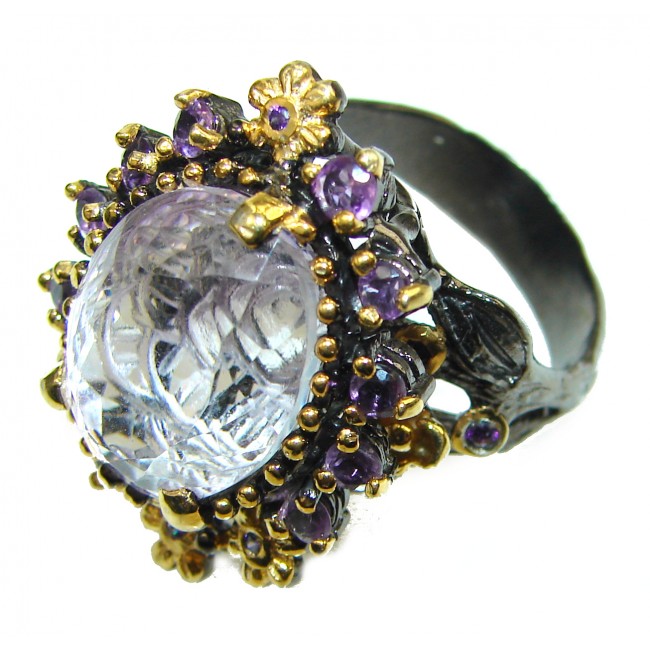 Spectacular 15.5 carat Pink Amethyst black rhodium over .925 Sterling Silver Handcrafted Ring size 8