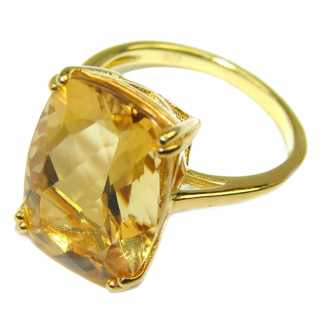 8.8 carat Genuine Lemon Quartz 14K Gold over .925 Sterling Silver handcrafted ring size 7
