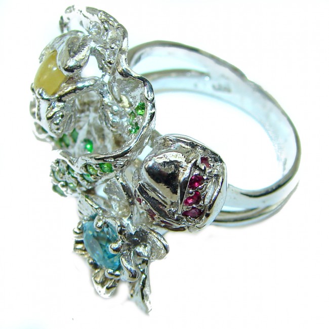 Abstract Design 10.5 carat multigems .925 Sterling Silver Handcrafted Ring size 9